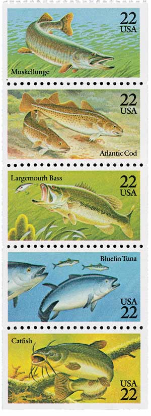 1986 US - Sc2209a 22¢ Fish Pane (5) MNH